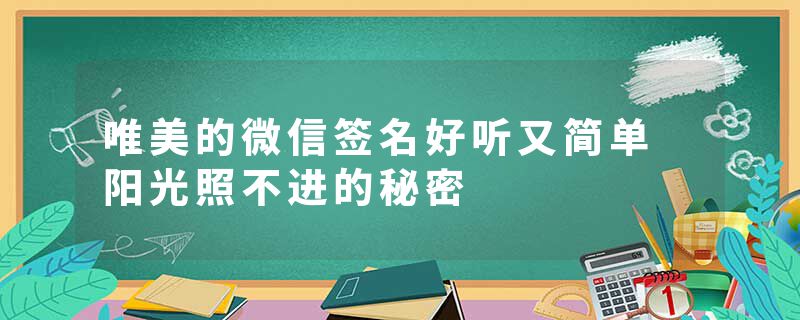 唯美的微信签名好听又简单 阳光照不进的秘密