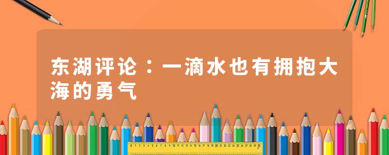 东湖评论：一滴水也有拥抱大海的勇气