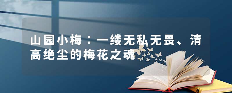 山园小梅：一缕无私无畏、清高绝尘的梅花之魂