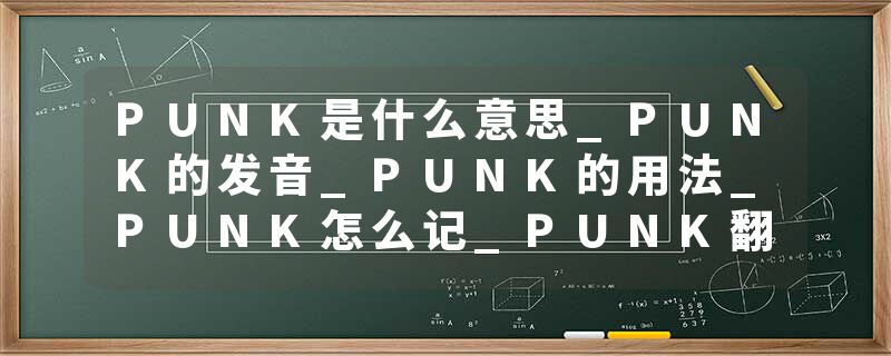 PUNK是什么意思_PUNK的发音_PUNK的用法_PUNK怎么记_PUNK翻译